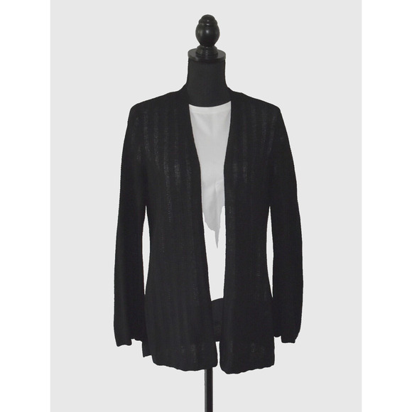 Eileen Fisher Sweaters - A5 NEW EILEEN FISHER Black Organic Linen & Silk Knit Open Front Cardigan Size PS